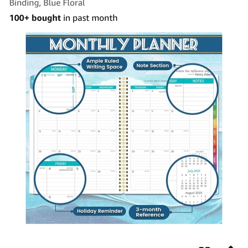 Floral Spiral Teacher Monthly Planner for 25-26 - Picture 3 of 4